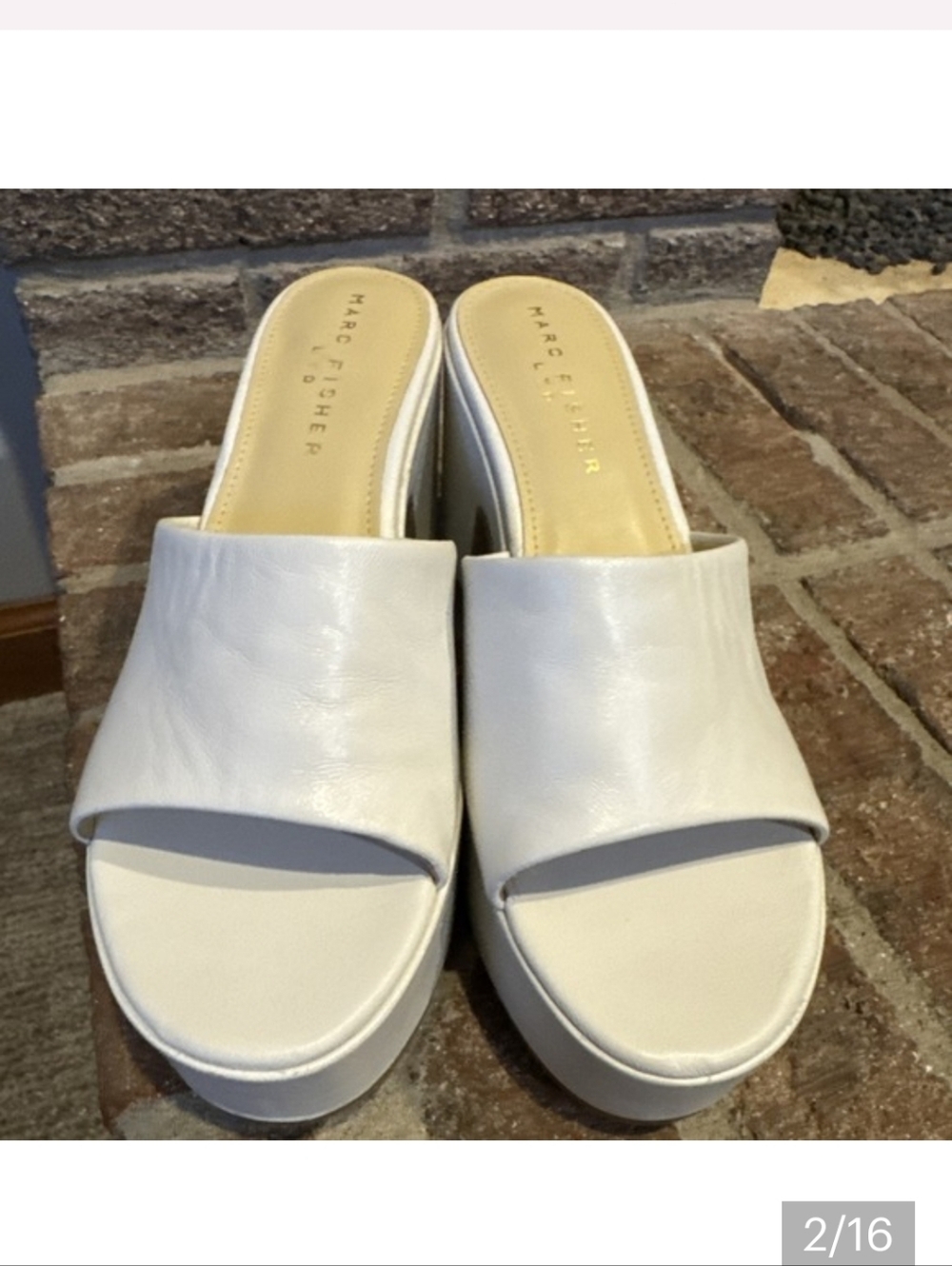 Marc Fisher LTD Forina Platform Slide Sandal White Leather Heel Size 8M